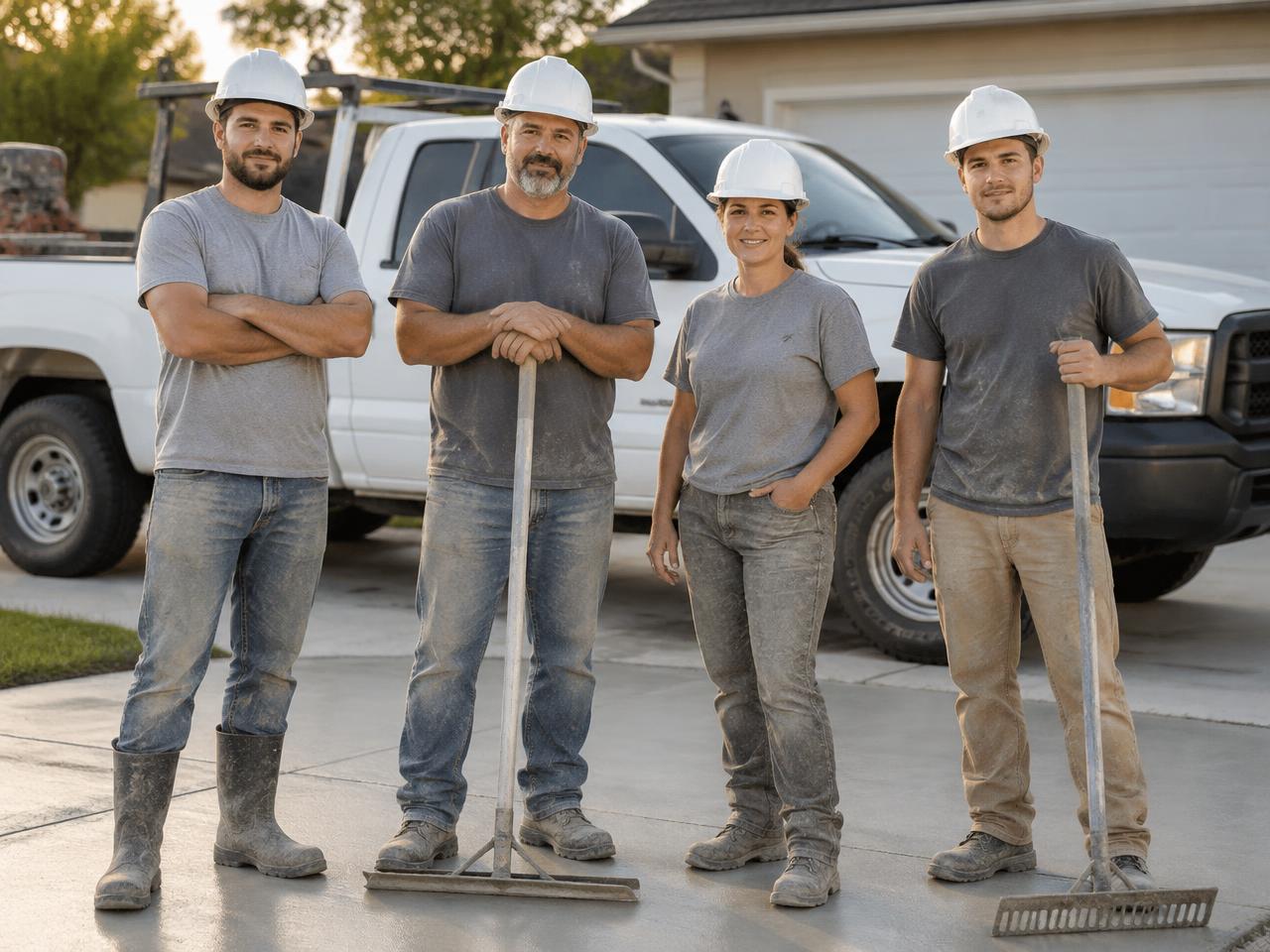 The Summit Stone Concrete Co. crew on a finished driveway pour in Boulder, CO